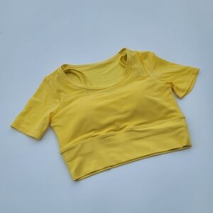 Pedigree Double Layered Mesh Crop Tee with Sports Bra Liner | Yellow